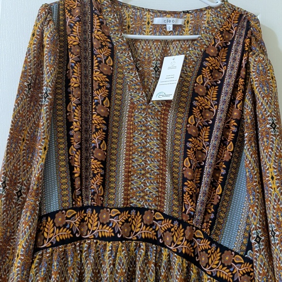 Cleo Long Sleeve Maxi Dress - Brown and Blue - Picture 11 of 11